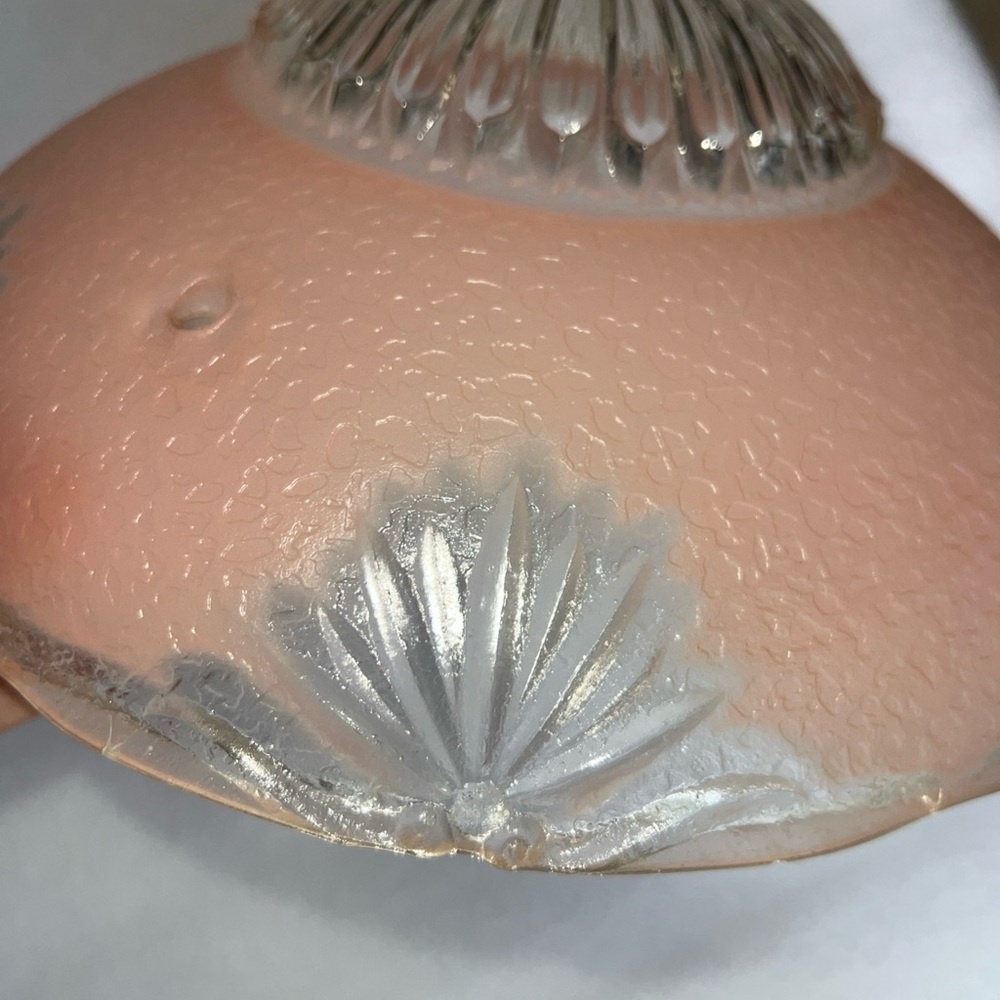 Vintage MCM Pink Frosted Glass 3 Chain Hanging Ceiling Light Shade - Picture 8 of 10